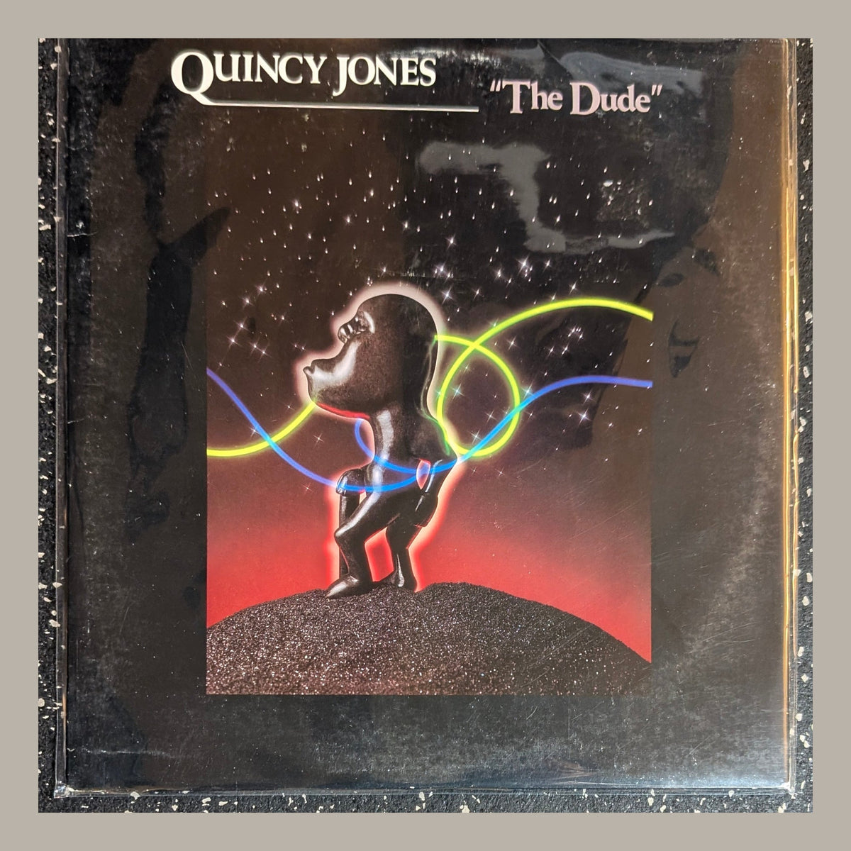 Quincy Jones - The Dude, actual copy, front album cover, straight and centered in a matching light frame