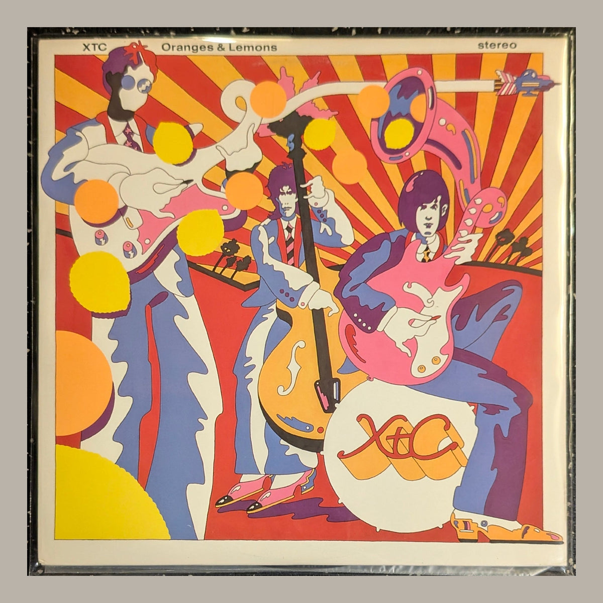 XTC - Oranges & Lemons, actual copy, front album cover, straight and centered in a matching light frame
