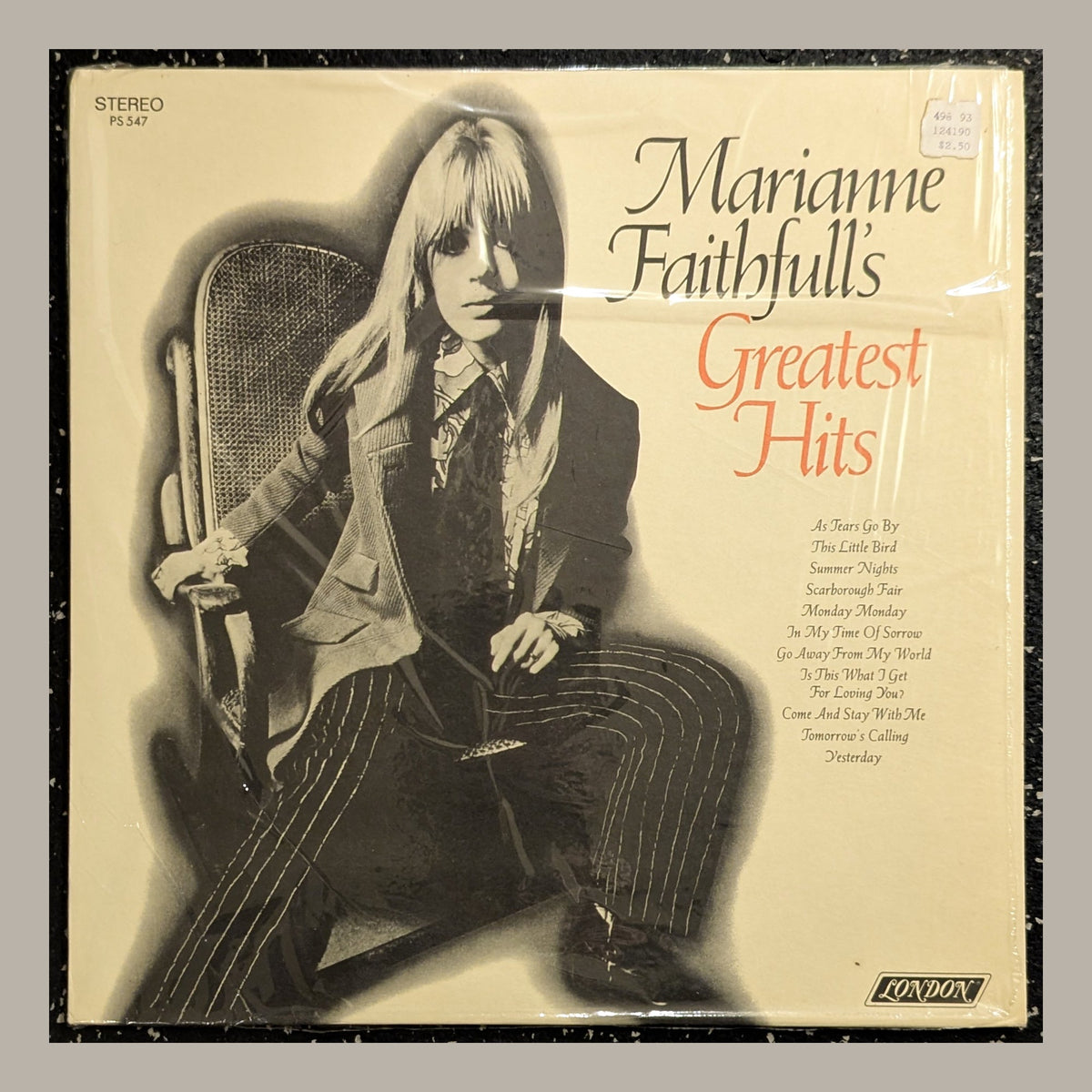 Marianne Faithfull - Marianne Faithfull's Greatest Hits, actual copy, front album cover, straight and centered in a matching light frame