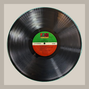 ABBA - Greatest Hits, actual copy, vinyl side 1, upright label and complete black outer rim visible in a matching light frame