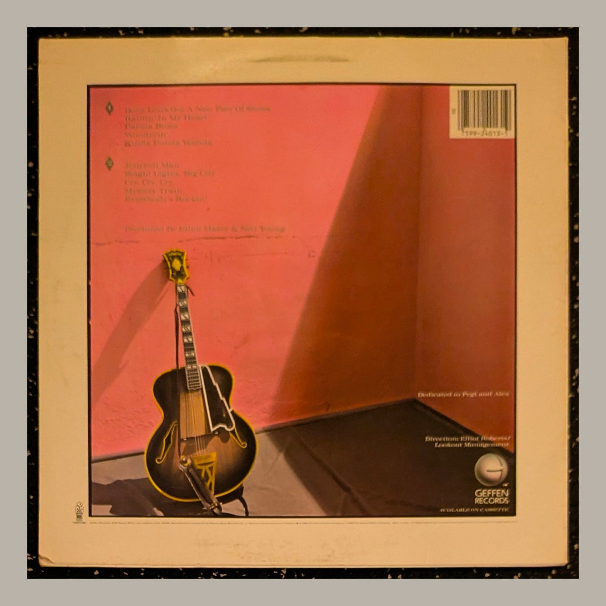 Neil Young & The Shocking Pinks - Everybody's Rockin', actual copy, back album cover, straight and centered in a matching light frame