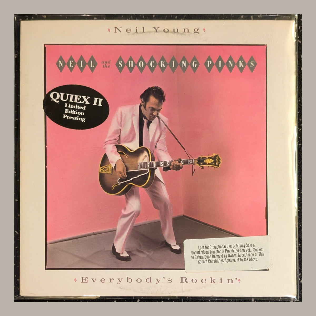 Neil Young & The Shocking Pinks - Everybody's Rockin', actual copy, front album cover, straight and centered in a matching light frame