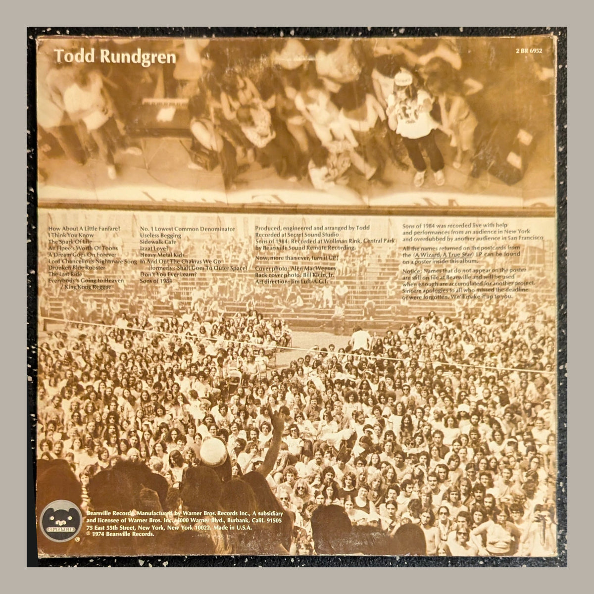 Todd Rundgren - Todd, actual copy, back album cover, straight and centered in a matching light frame