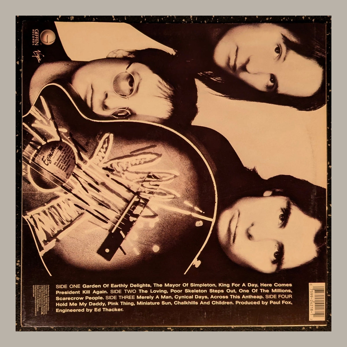 XTC - Oranges & Lemons, actual copy, back album cover, straight and centered in a matching light frame