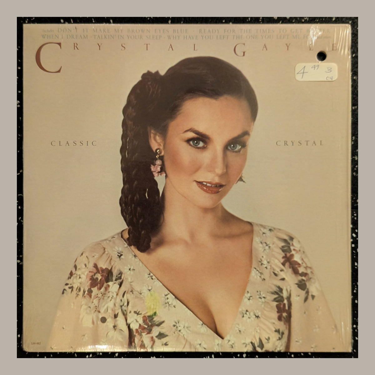 Crystal Gayle - Classic Crystal, actual copy, front album cover, straight and centered in a matching light frame