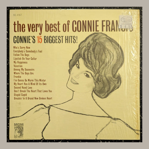 Connie Francis - The Very Best Of Connie Francis (Connie's 15 Biggest Hits), actual copy, front album cover, straight and centered in a matching light frame