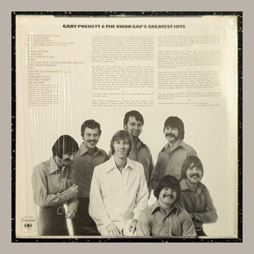 Gary Puckett & The Union Gap - Greatest Hits, actual copy, back album cover, straight and centered in a matching light frame