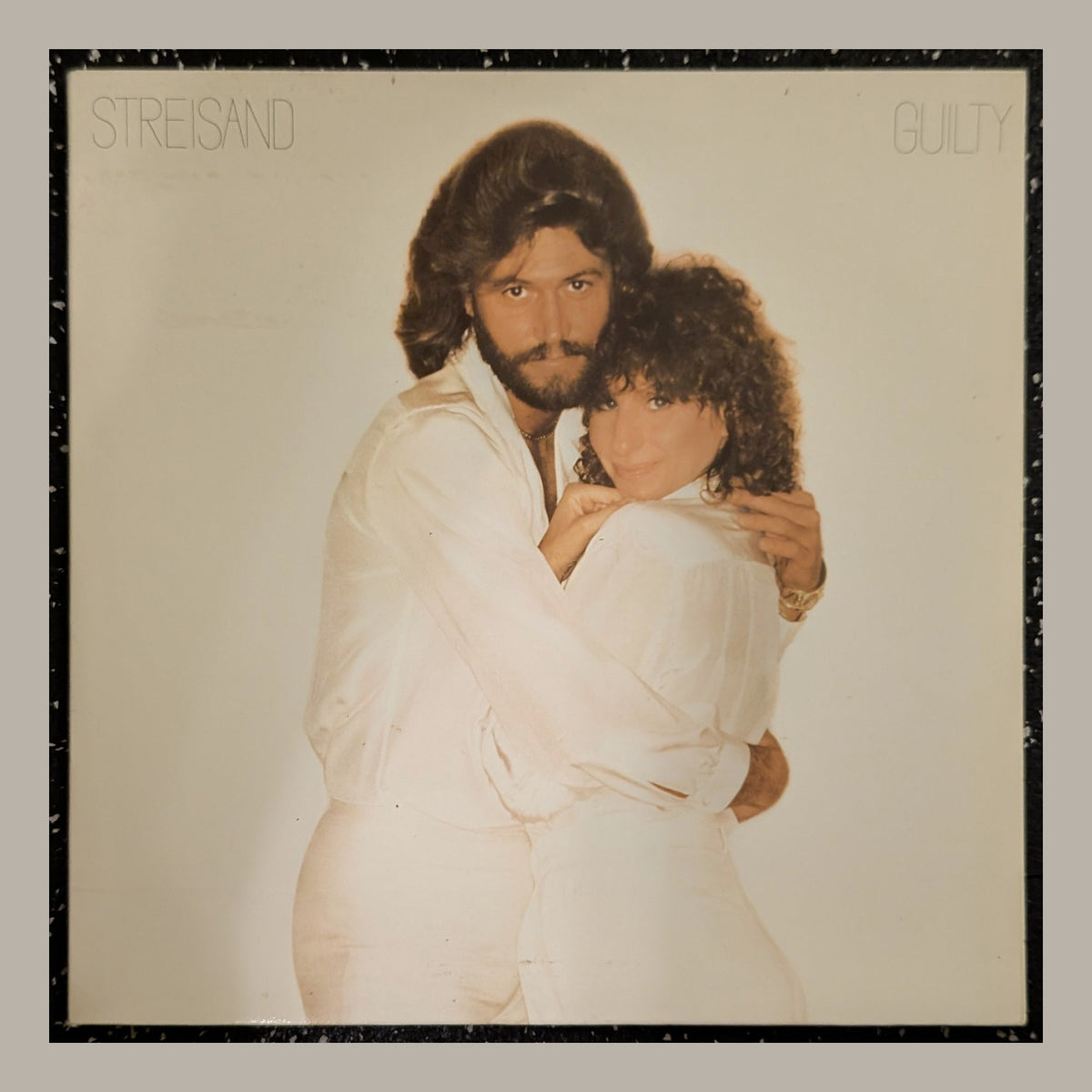 Barbra Streisand - Guilty, actual copy, front album cover, straight and centered in a matching light frame