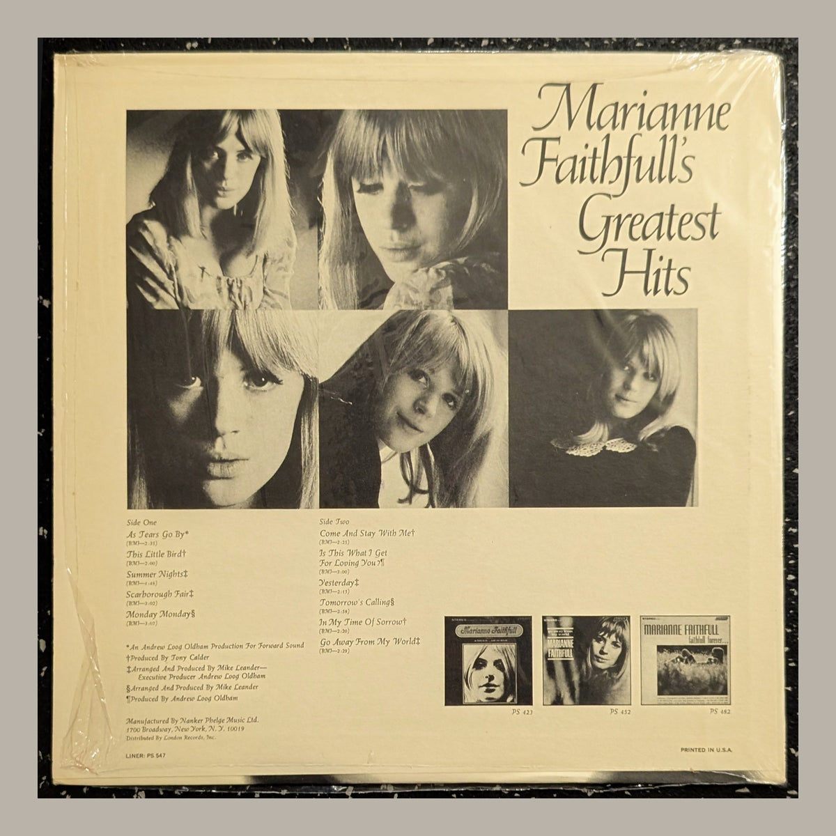 Marianne Faithfull - Marianne Faithfull's Greatest Hits, actual copy, back album cover, straight and centered in a matching light frame