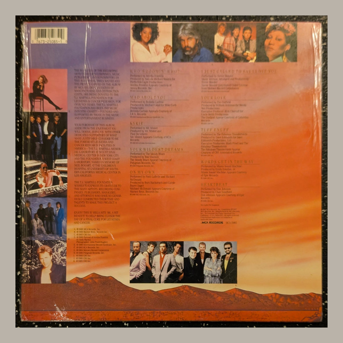 Various Artists - Mega Hits '86, actual copy, back album cover, straight and centered in a matching light frame