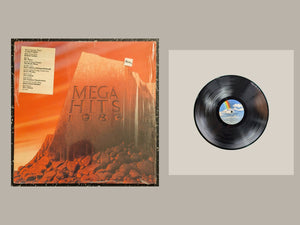 Various Artists - Mega Hits '86, actual copy, complete cover and matching full vinyl, straight and centered in a matching light frame