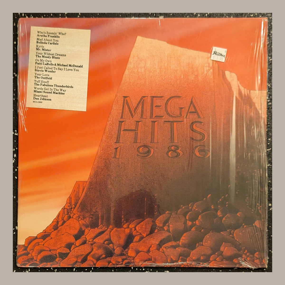 Various Artists - Mega Hits '86, actual copy, front album cover, straight and centered in a matching light frame
