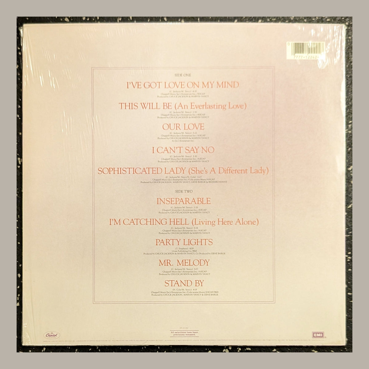 Natalie Cole - The Natalie Cole Collection, actual copy, back album cover, straight and centered in a matching light frame