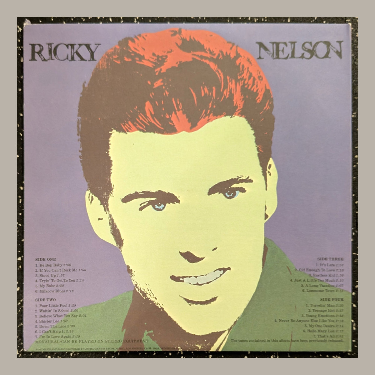 Ricky Nelson - Ricky Nelson (2LP), actual copy, back album cover, straight and centered in a matching light frame