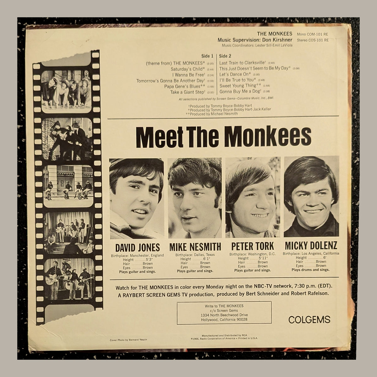 The Monkees — The Monkees: back of actual copy for sale